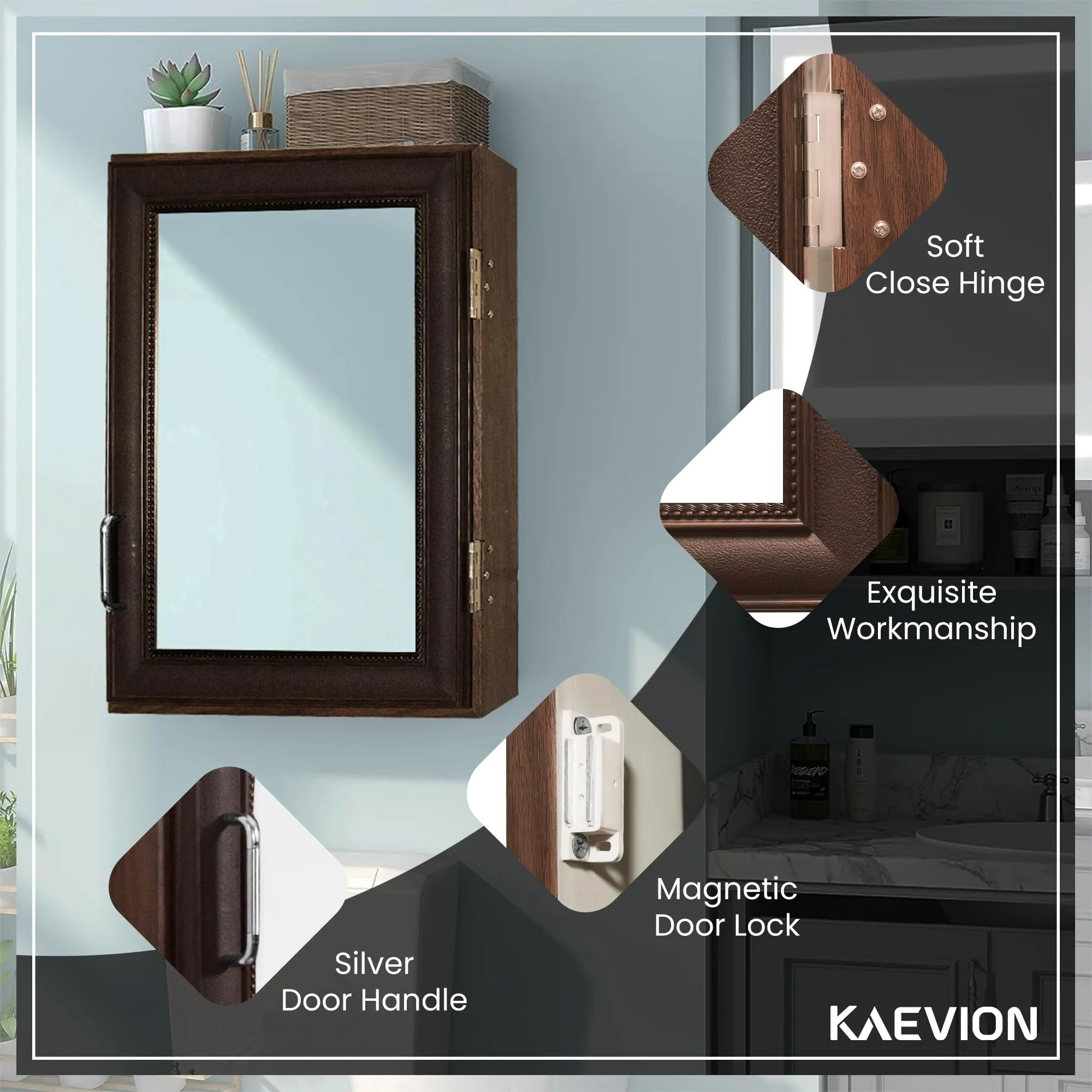 kaevion Waterproof wardrobe Mirror with Inside 5 Shelf Storage | Multipurpose Uses Wall Hanging Mirror – (wenge color shade)