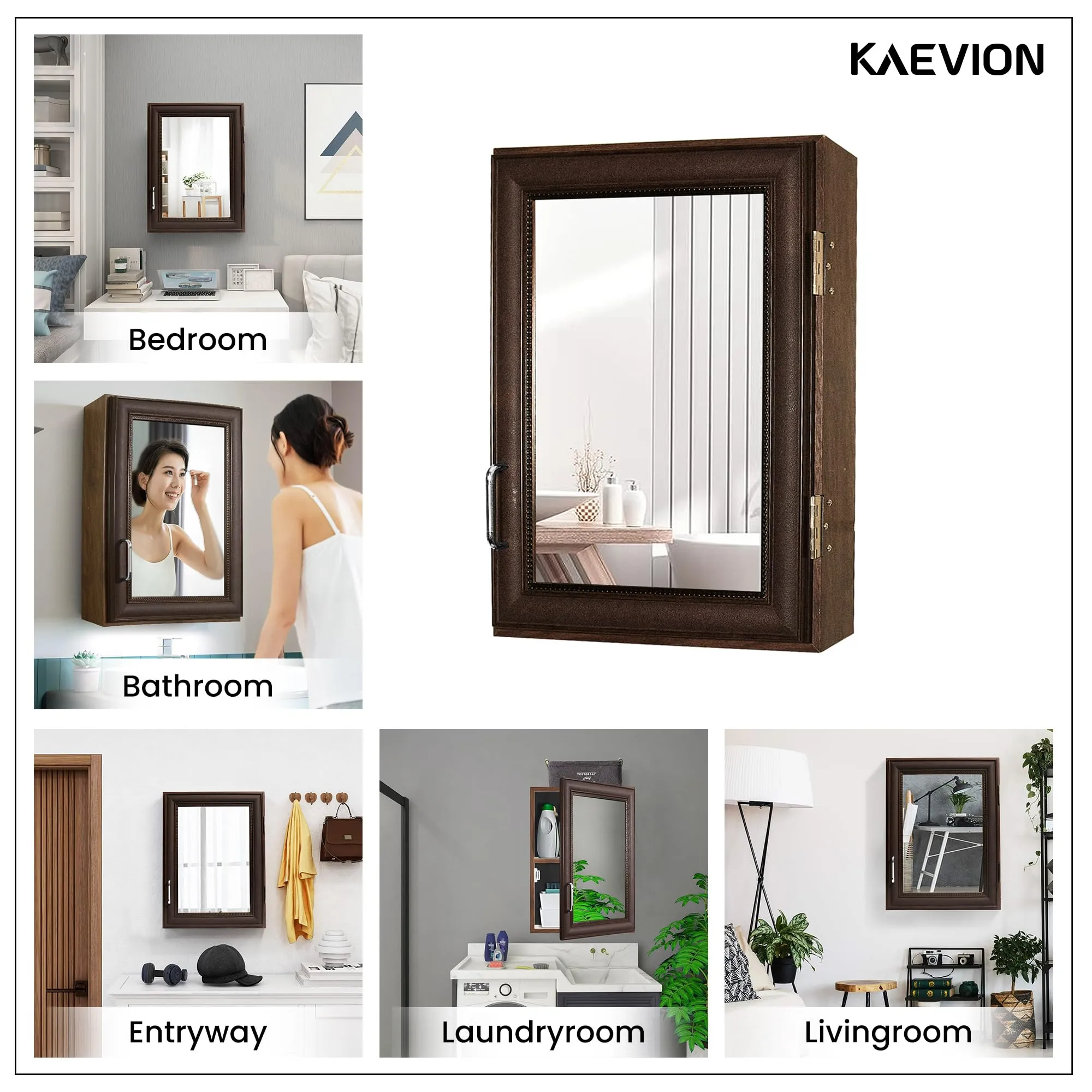 kaevion Waterproof wardrobe Mirror with Inside 5 Shelf Storage | Multipurpose Uses Wall Hanging Mirror – (wenge color shade)