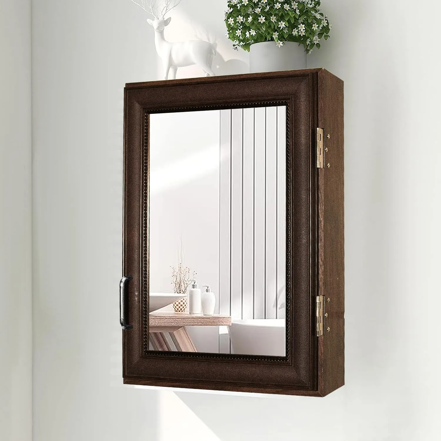 kaevion Waterproof wardrobe Mirror with Inside 5 Shelf Storage | Multipurpose Uses Wall Hanging Mirror – (wenge color shade)