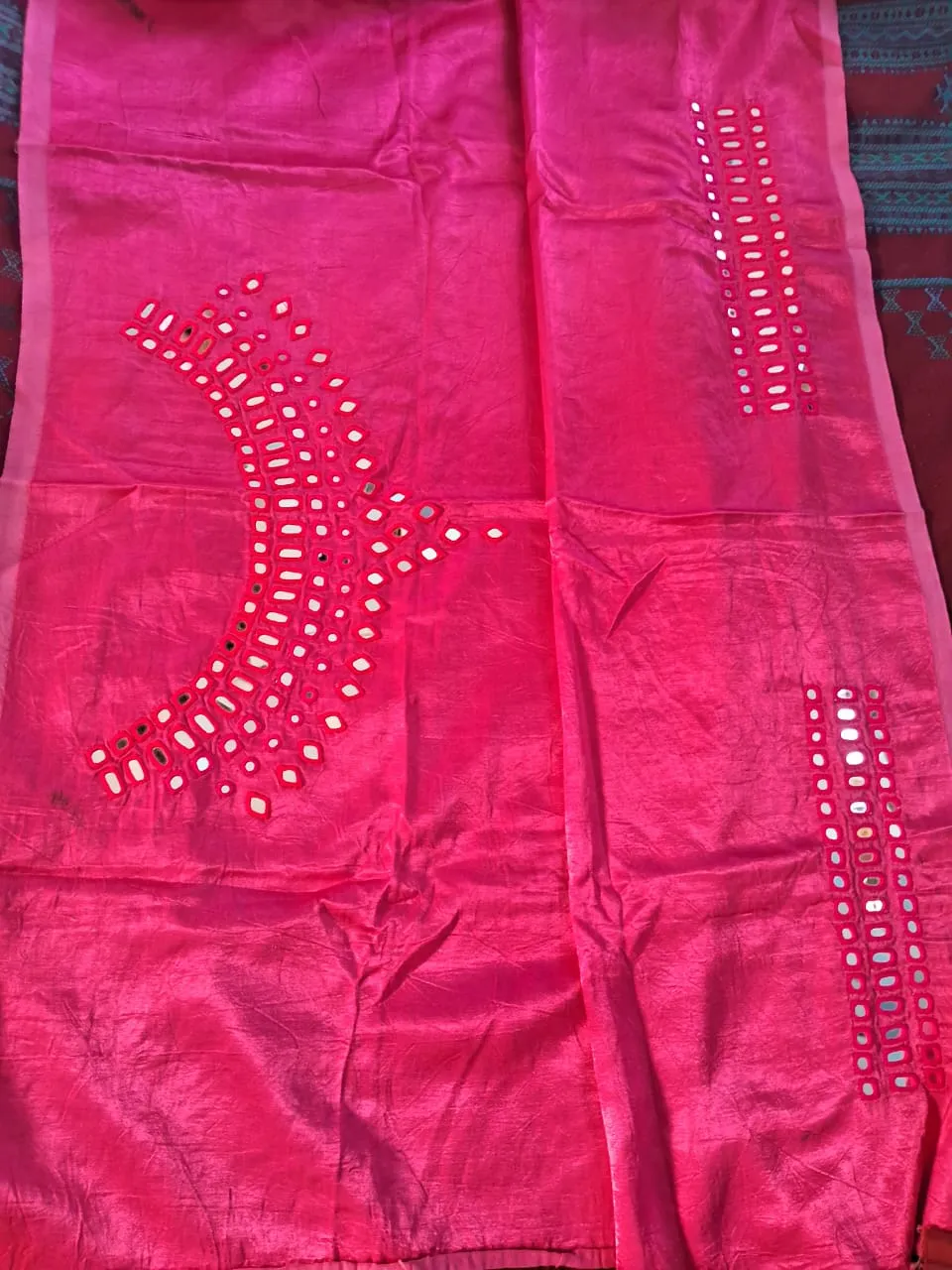 Kutchh Mirror Work Mashroo Silk Blouse Piece