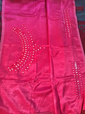 Kutchh Mirror Work Mashroo Silk Blouse Piece