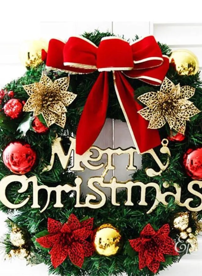 Large 40 CM Christmas Wreath for Door or Wall, Garland Christmas Home Decoration (Red Ribbon 2)