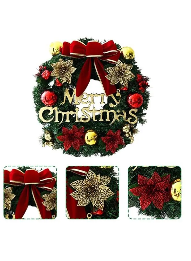 Large 40 CM Christmas Wreath for Door or Wall, Garland Christmas Home Decoration (Red Ribbon 2)