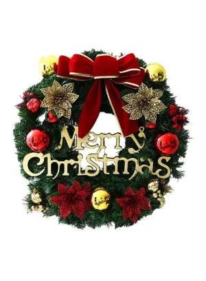 Large 40 CM Christmas Wreath for Door or Wall, Garland Christmas Home Decoration (Red Ribbon 2)