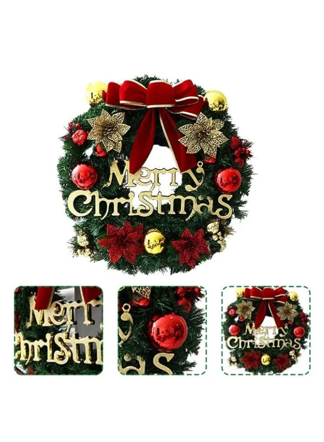 Large 40 CM Christmas Wreath for Door or Wall, Garland Christmas Home Decoration (Red Ribbon 2)