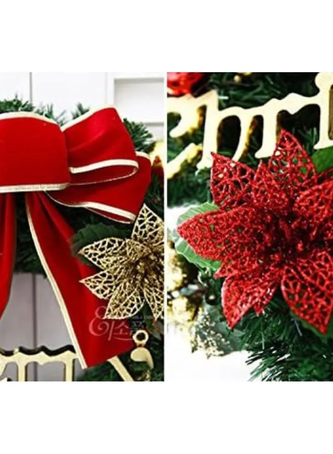 Large 40 CM Christmas Wreath for Door or Wall, Garland Christmas Home Decoration (Red Ribbon 2)