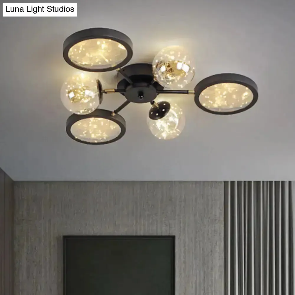 Modern Black Flush Mount with Amber Glass and Glowing String Inside