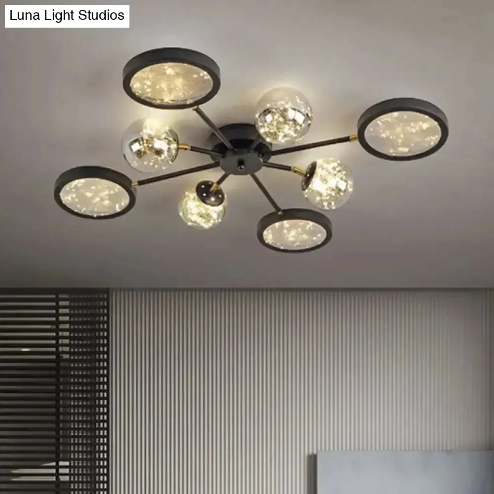 Modern Black Flush Mount with Amber Glass and Glowing String Inside