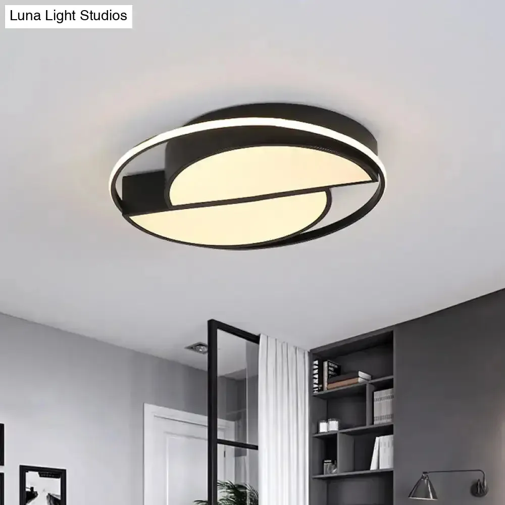 Modern Black LED Semicircle Acrylic Ceiling Light with Glowing Ring