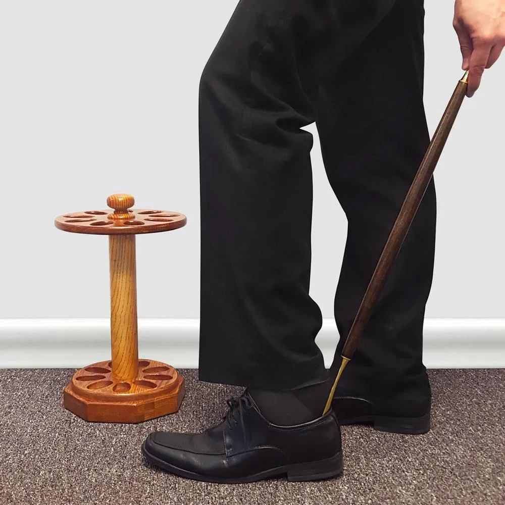 Natural Oak Wooden Shoe Horn Stand: Functional & Elegant
