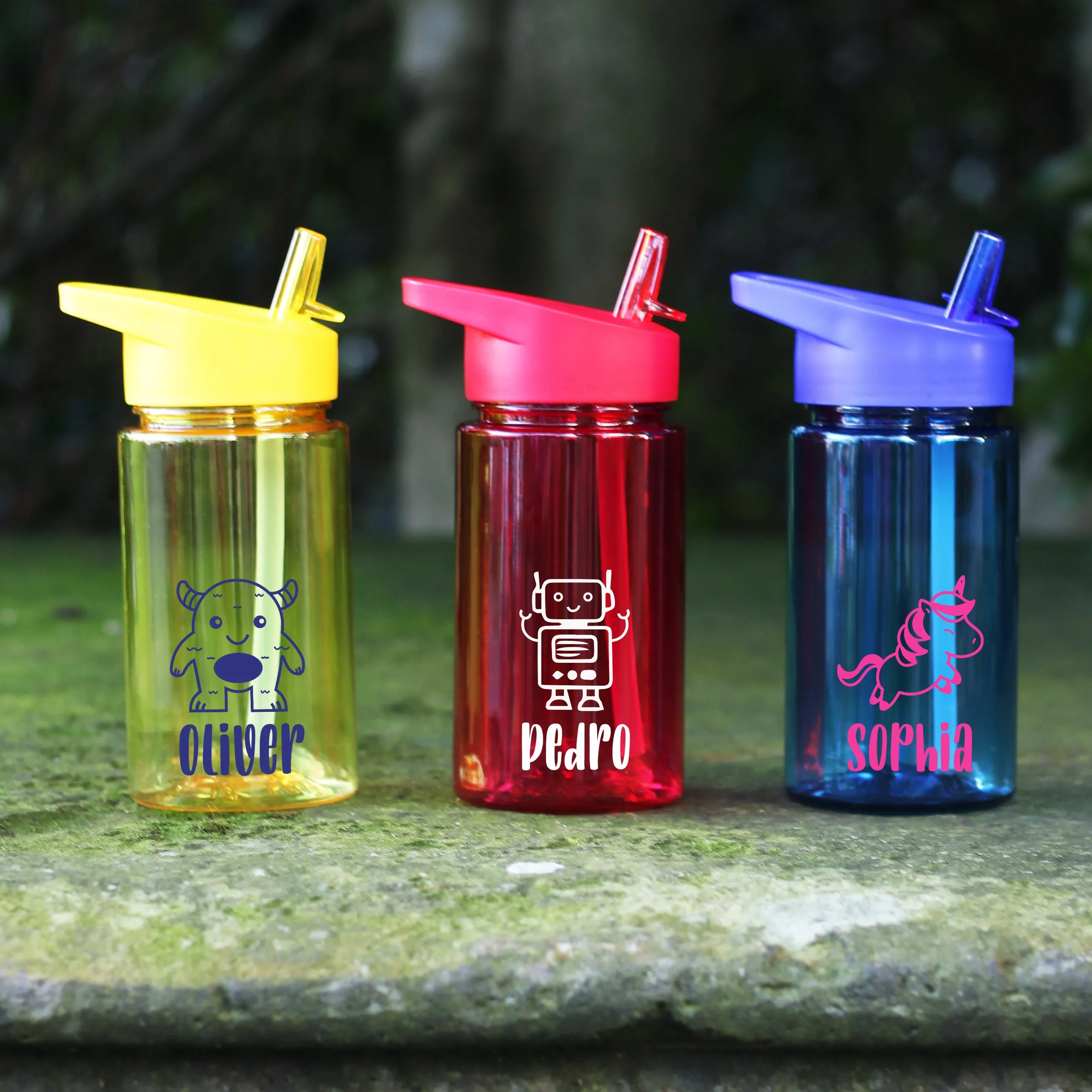 Personalised Children's 440ml Tritan Water Bottle with Flip Straw & Carry Handle