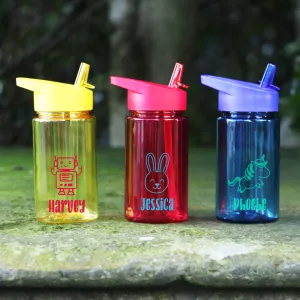 Personalised Children's 440ml Tritan Water Bottle with Flip Straw & Carry Handle