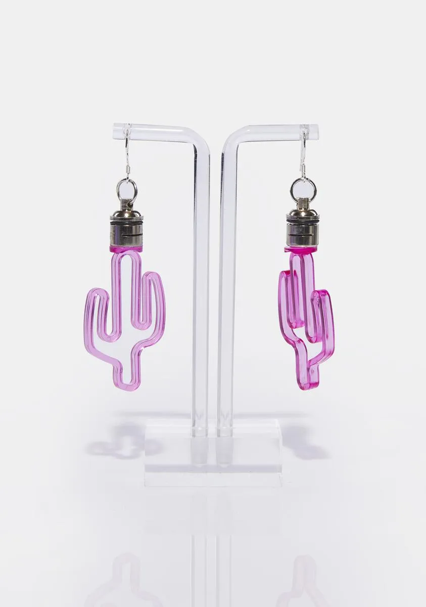 Pink Light Up Cactus Earrings