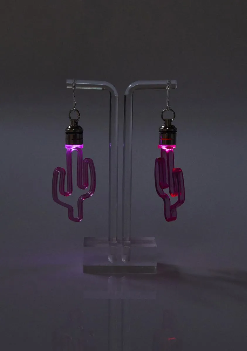Pink Light Up Cactus Earrings