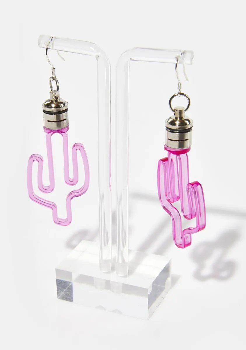 Pink Light Up Cactus Earrings