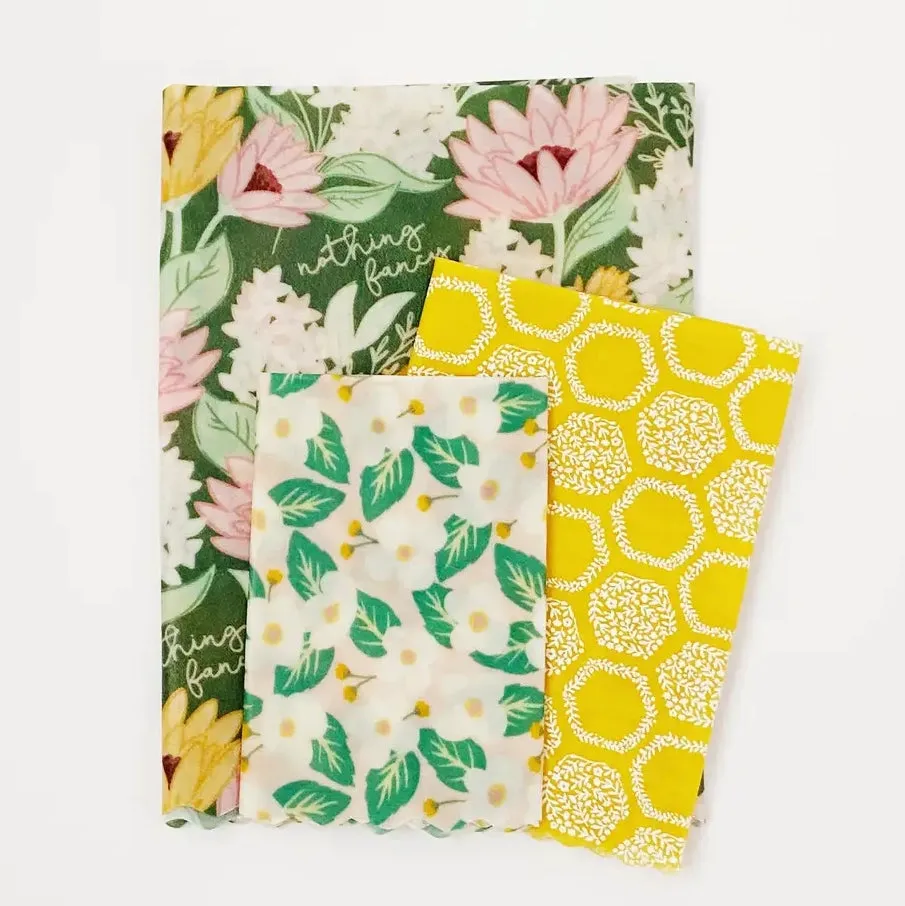 Reusable Beeswax Food Wrap Sheets (Mixed Set of 3)