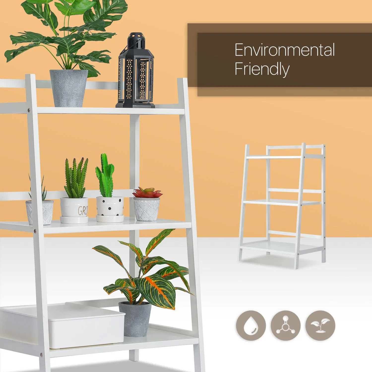 Simplified Trapezoid Multi-Functional Flower Plant Rack - 3 Tier - White