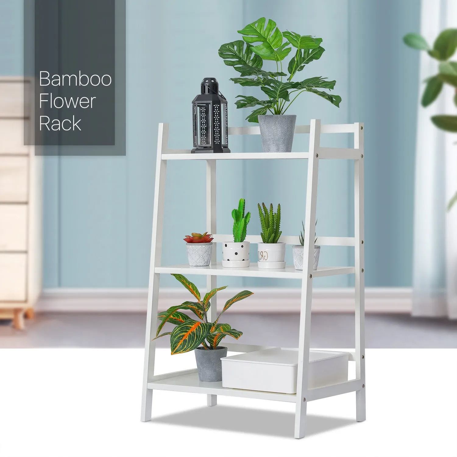 Simplified Trapezoid Multi-Functional Flower Plant Rack - 3 Tier - White