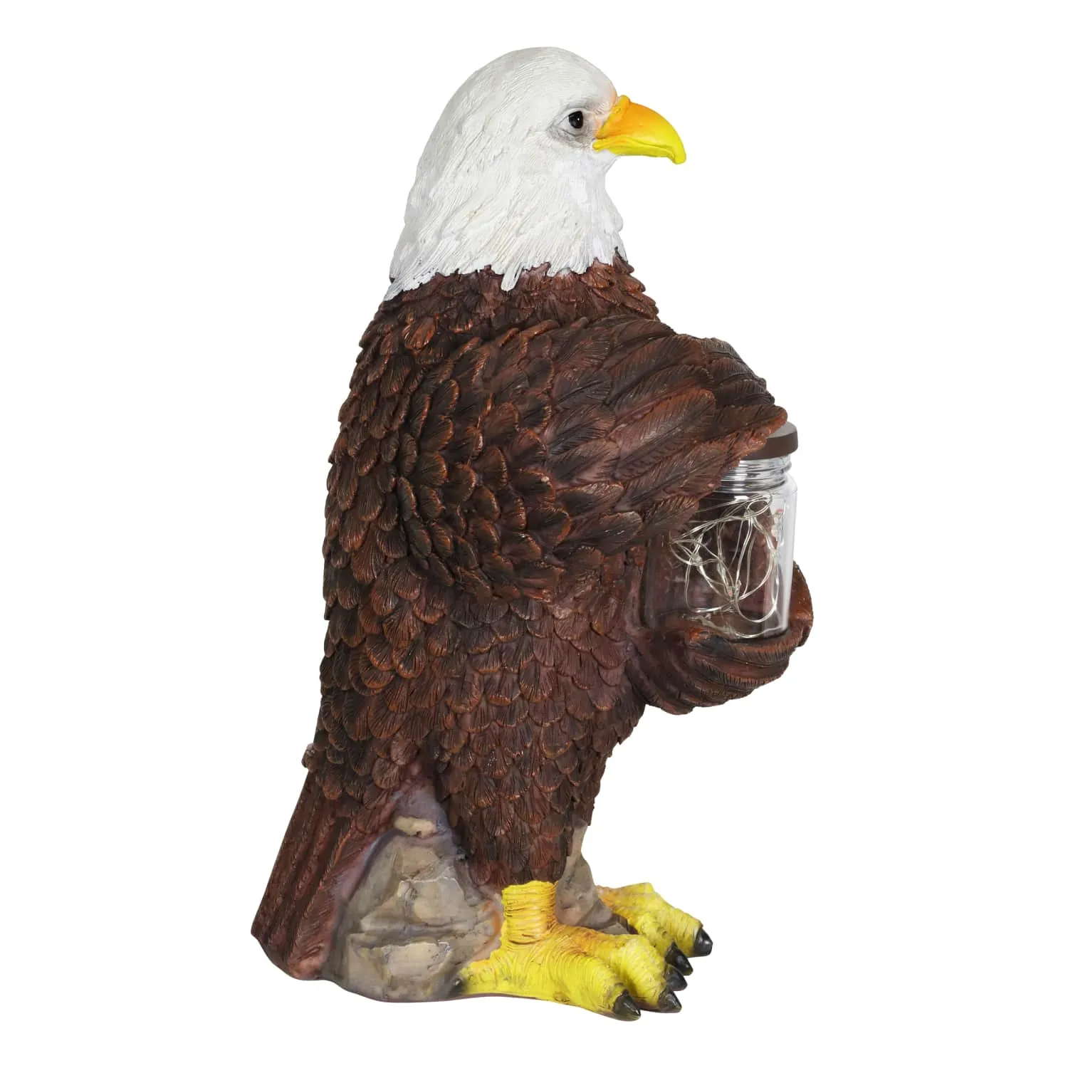 Solar Eagle Garden Statue Holding a Glass Jar with 9 Red White and Blue LED Firefly String Lights, 7.5 x 12.5 Inch