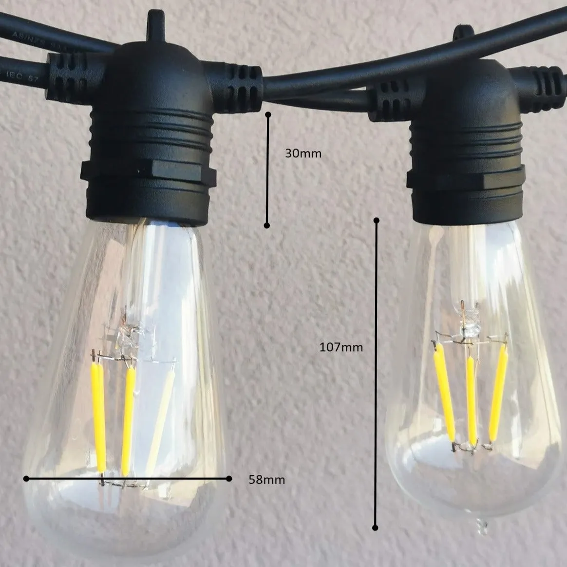 ST58 Clear Bulb | 10m 20 Bulbs | Flush Mount Dimmable Festoon Lights