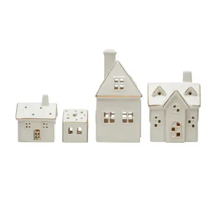 Stoneware Village w/ LED Lights & Gold Electroplating, 4 Styles (Batteries Included)