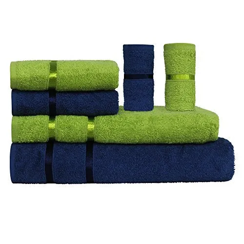 Story@Home 6 Piece Cotton Bath and Hand Towel Set - Lime and Navy