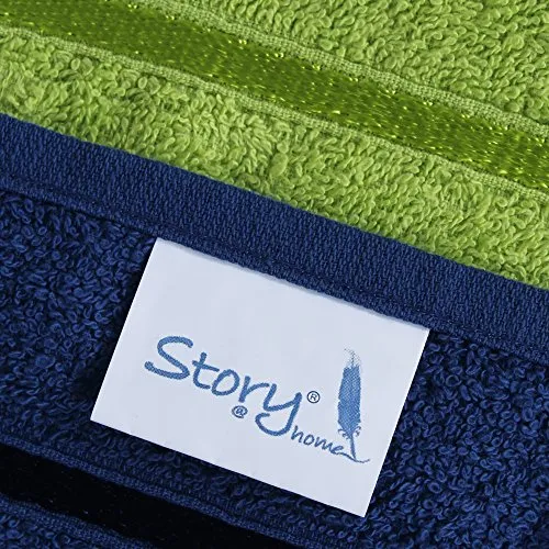 Story@Home 6 Piece Cotton Bath and Hand Towel Set - Lime and Navy