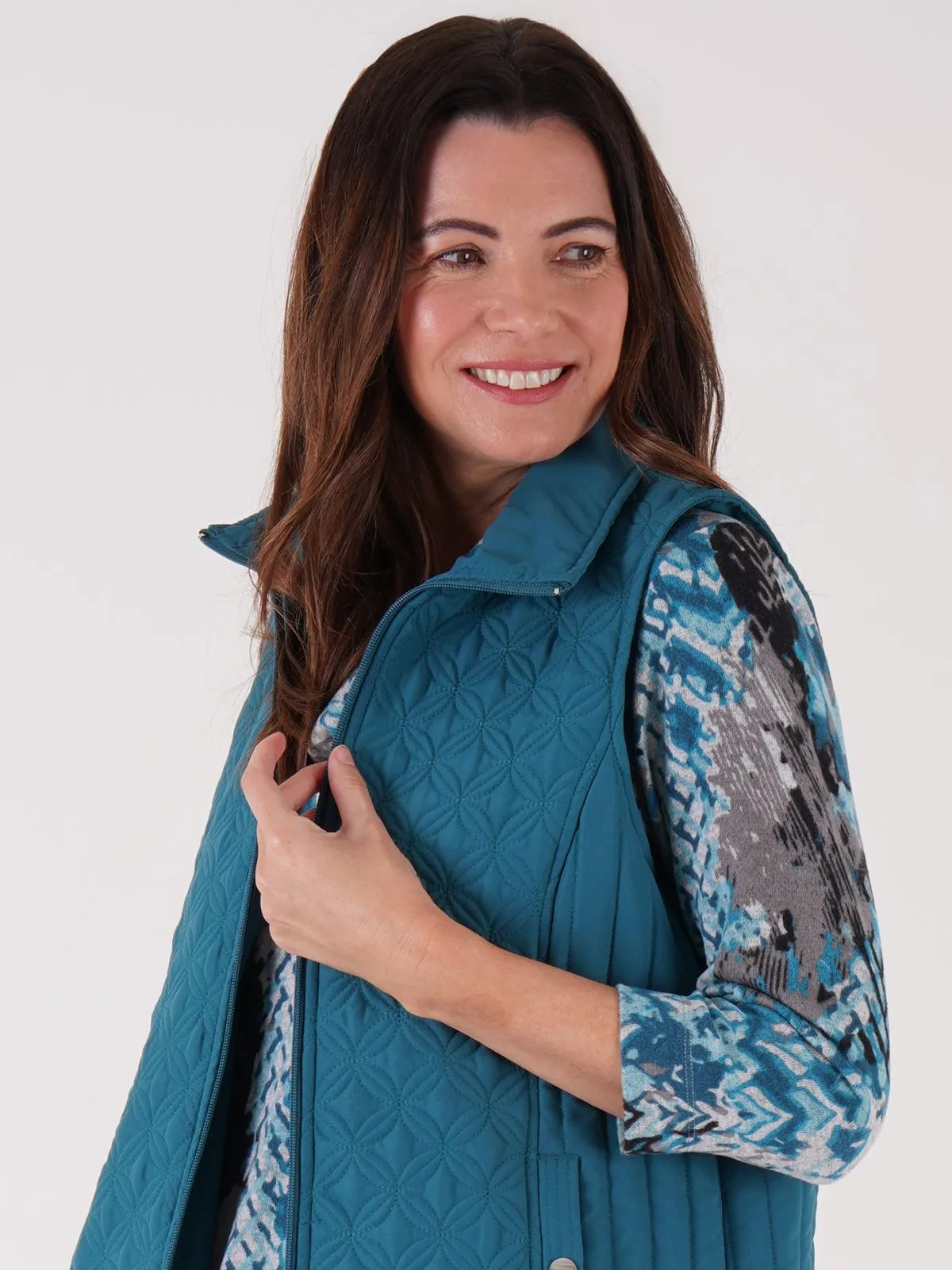 TIGI 08/10 Teal Multi Quilt Panel Gilet - T25-06E